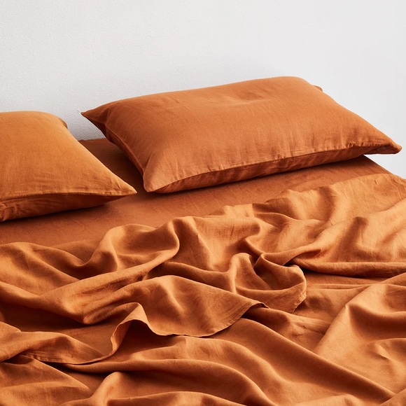 Rust 100% Flax Linen King Pillowcases (Set of Two) - Picture 4 of 4